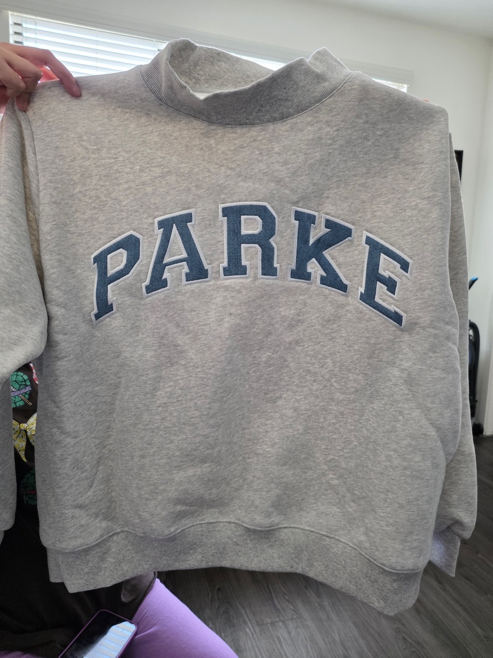 PARKE Grey Crewneck Sweater with Denim Logo